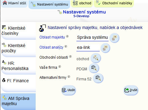 Nastavení modulu majetek