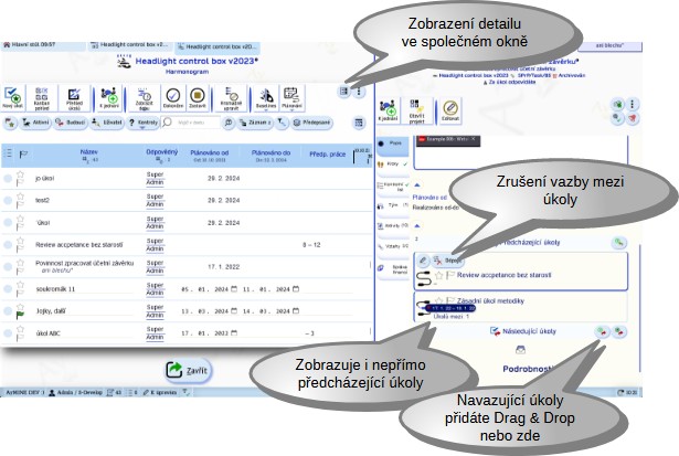 Práce s vazbami mezi úkoly