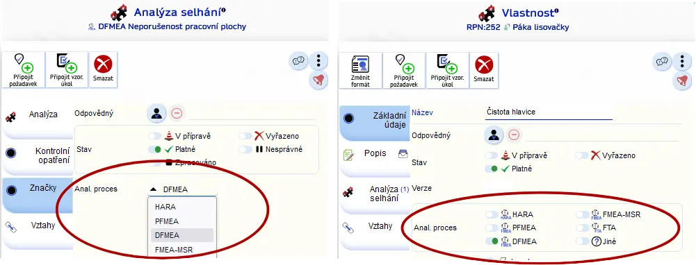 FMEA type selection in AyMINE